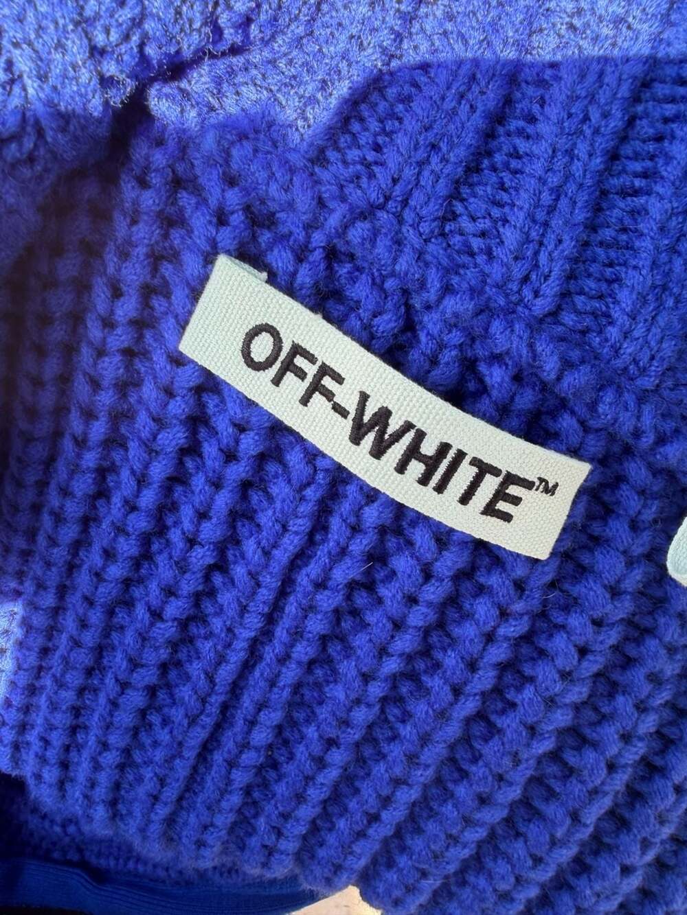 Off-White Virgil Abloh Cobalt Blue Virgin Wool Blend Cable Knit Zip-Up Sweater - Picture 4 of 7